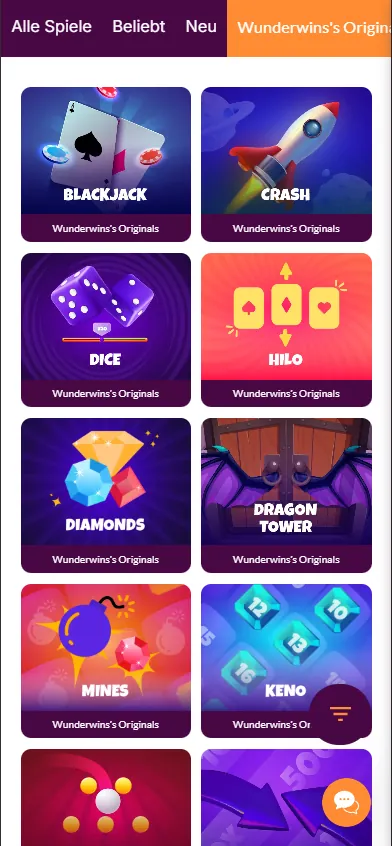 wunderwins mobile games page